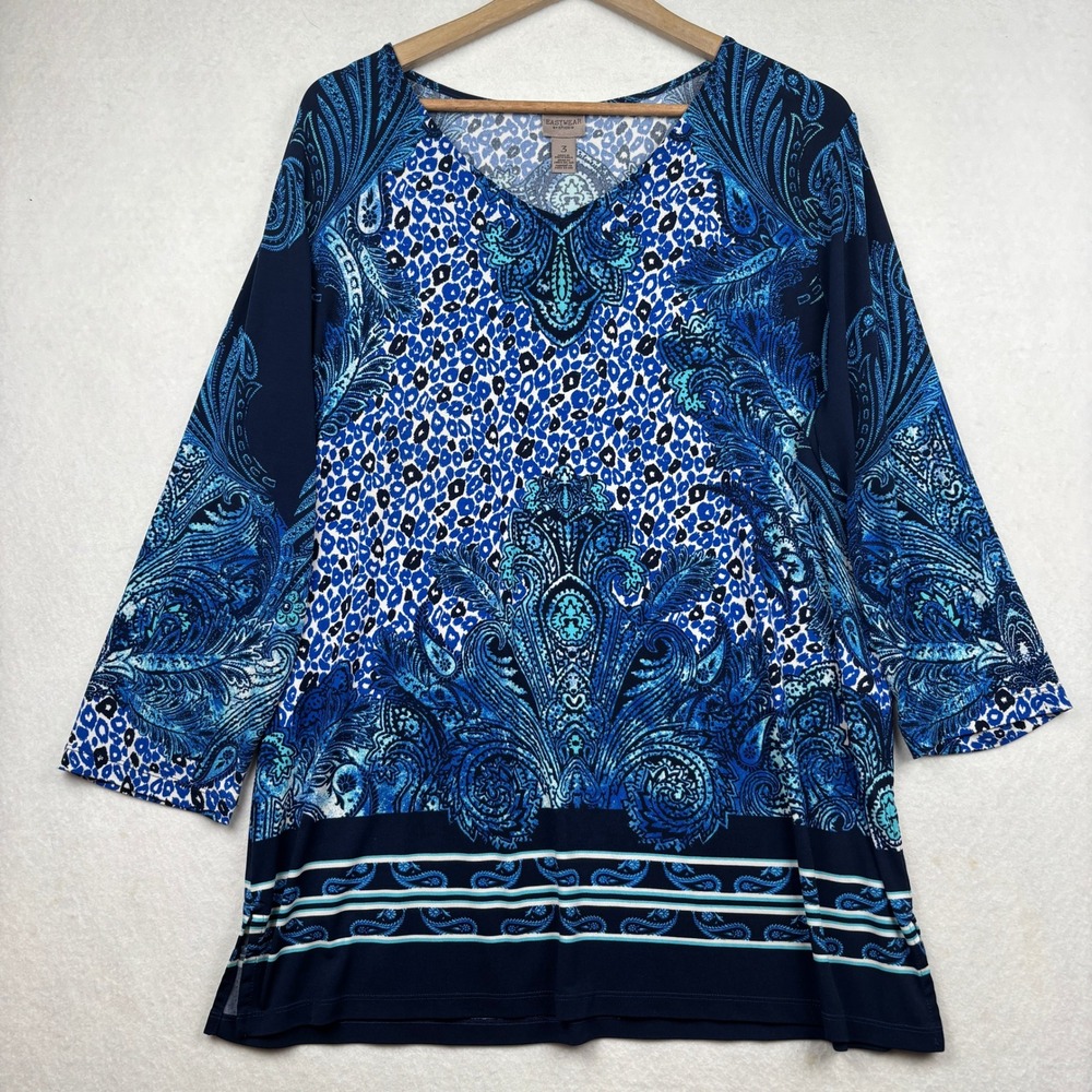 Chico's Knit Tunic Womens Size 3 XL Paisley Leopard Print Boho Eclectic